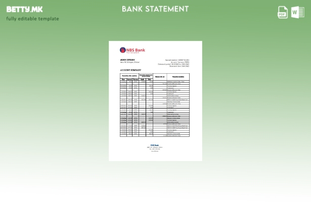 модерен стил Малави НБС банка извод шаблон ексел